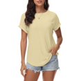 thumbnail image 3 of Women Casual Solid Color Blouse Jacquard Hollow Short Sleeved Top Compression Shirts Women Long Sleeve Women Long Sleeve Tee Shirt T Shirts Short Sleeve for Women Turtle Neck T Shirts for Women Shirts, 3 of 5