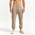 thumbnail image 5 of Men's Casual Solid Color Cargo Pants, Loose Fit Elastic Drawstring Waist Athletic Workout Trousers with Multi Side Flap Pockets Khaki 2XL, 5 of 6