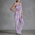 thumbnail image 6 of MLCDZ Women's Velvet 2 Piece Set Elegant V Neck Hooded Sleeveless Top and Elastic Waist Loose Fit Pants with Pockets Jogging Sets Velour Tracksuit 2000s, 6 of 7