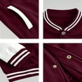 thumbnail image 6 of Delconic Mens Fleece Varsity Jacket Casual Knit Stand Collar Snap Front Baseball Style Outerwear Ribbed Trim Regular Fit Wine L, 6 of 9