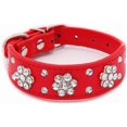 thumbnail image 2 of 1Pack Cute PU Leather Adjustable Puppy or cat Collar, Rhinestone Flower Pattern Studded Girl Dog or cat Collar - Pink, Red, Blue, Black for Small to Medium Dogs or Cats, 2 of 6