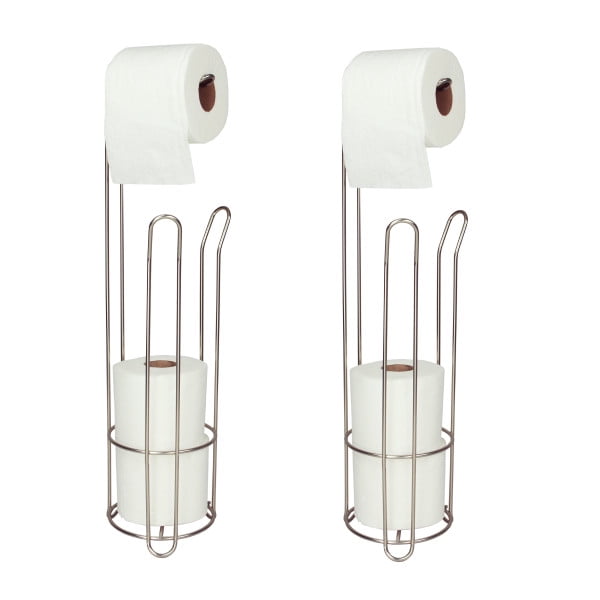 Home Basics Heavy Duty Free-Standing Dispensing Toilet Paper Holder, Satin  Nickel 