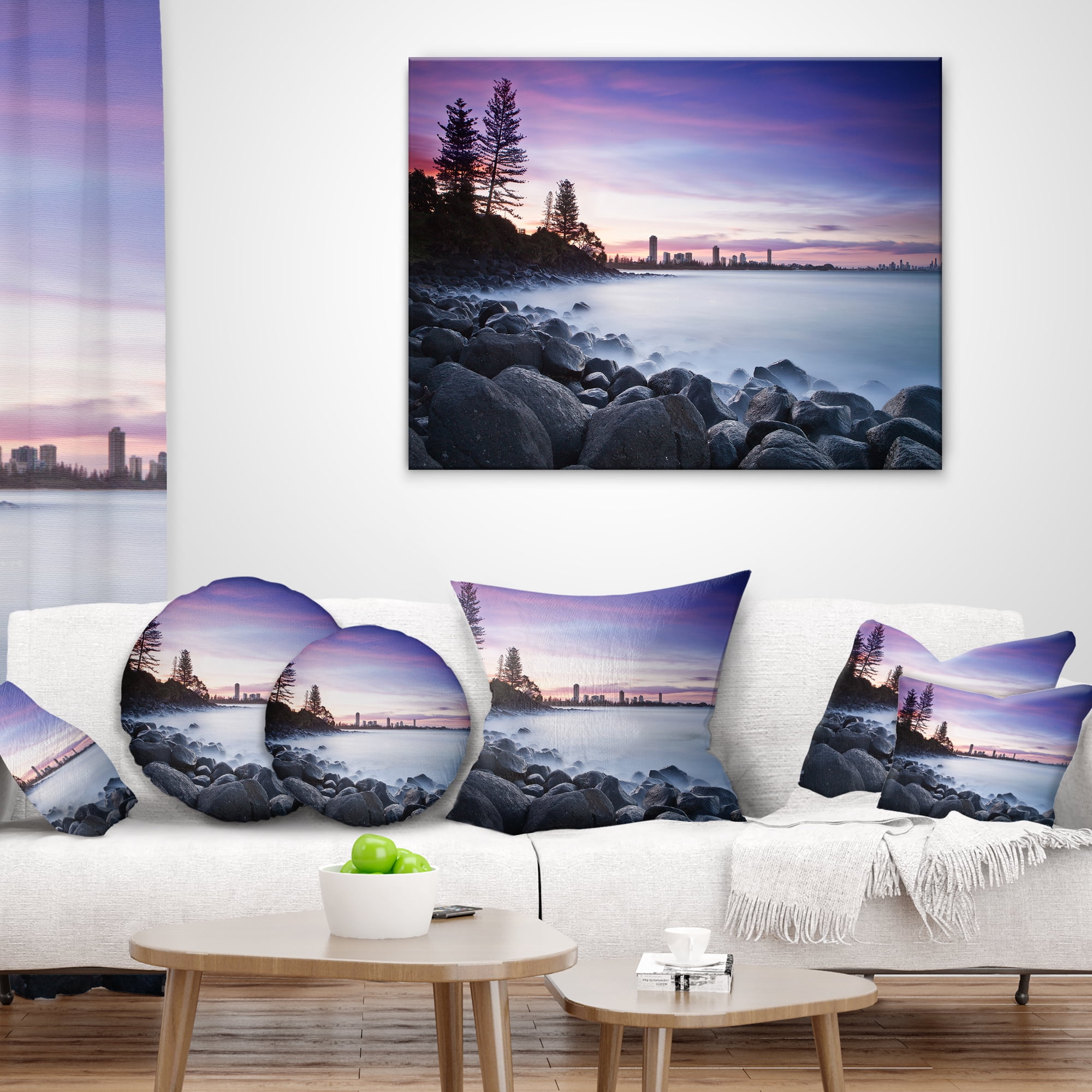 Designart Rocky Burleigh Point in Blue - Seascape Throw Pillow - 18x18