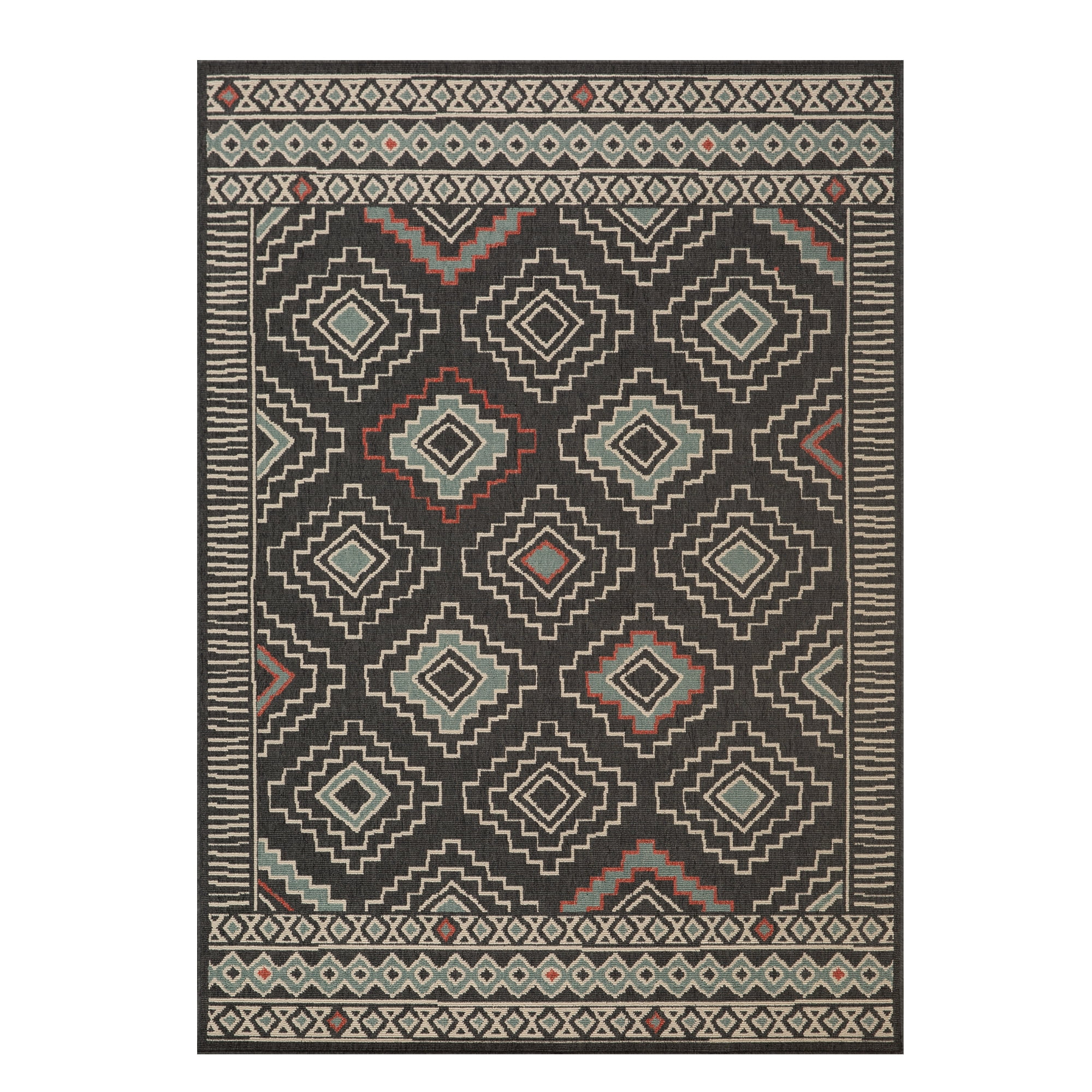 LR Home and Evette Rios Dora 8' x 9'9" Black Geometric Diamond Indoor/Outdoor Area Rug