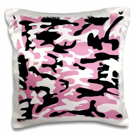 3dRose Pink and white camo print - girly army uniform camouflage pattern - girls military soldier texture - Pillow Case, 16 by