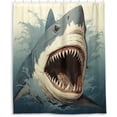 thumbnail image 2 of FREEAMG Fierce Sharks Shower Curtain Waterproof Fabric with 12 Hooks Bathroom Decorative Bath Curtain Set Polyester Fabric Machine Washable 60 x 72 Inch, 2 of 6