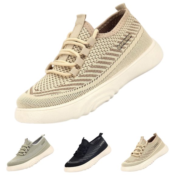 LTTVQM Trendy Sneakers for Women Soft Lace-Up Rubber Sole Classic Breathable Tennis Shoes Casual Workout Footwear for All Seasons Beige 36(US-5.5)