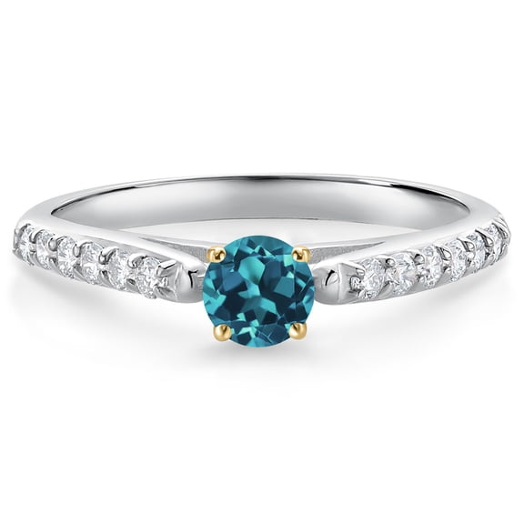 Gem Stone King 0.51 Ct London Blue Topaz G/H Lab Grown Diamond 10K White and Yellow Gold Engagement Ring (Size 8)