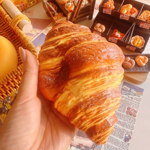 Jumbo Croissant Squishy Fidget Toy, Realistic Gaint Butter Croissant Bread Squeeze Toy, Slow Rising Food‑Shaped Stress Relief Sensory Toy, Novelty Food Squishy Gift for Kids & Adults