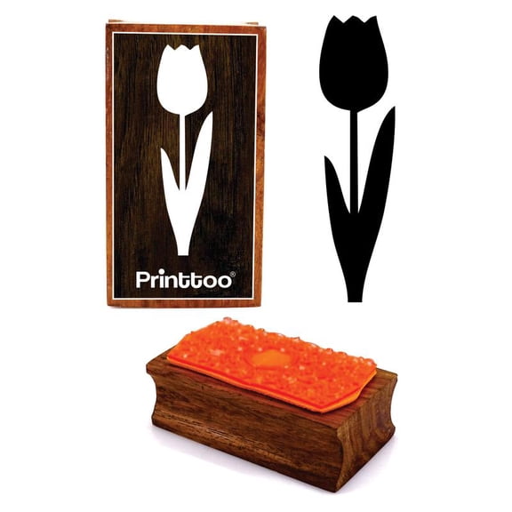 Printtoo Silhouettes Tulip Design Rectangular Wooden Rubber Stamp Block Scrap-Booking