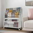 thumbnail image 3 of 5 Tier Metal Cabinets & Shelves on Wheels,White Book Shelf for Kids,Bookcases for Kids Bookshelf and Toy Storage, Bedroom, Living Room, Library, Playroom Storage, 3 of 9