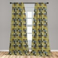 thumbnail image 4 of Ambesonne Yellow Plaid Curtains, Tartan Retro Fashion, Pair of 28"x84", Dark Mustard Blue Grey, 4 of 4