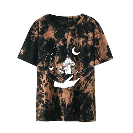 

Womens Tops Oversized T Shirts for Women Women s Loose Fit Tie Print Crew Neck Short Sleeve Top Blouse Backless Top White Crop Top on Sale Clearance Black M