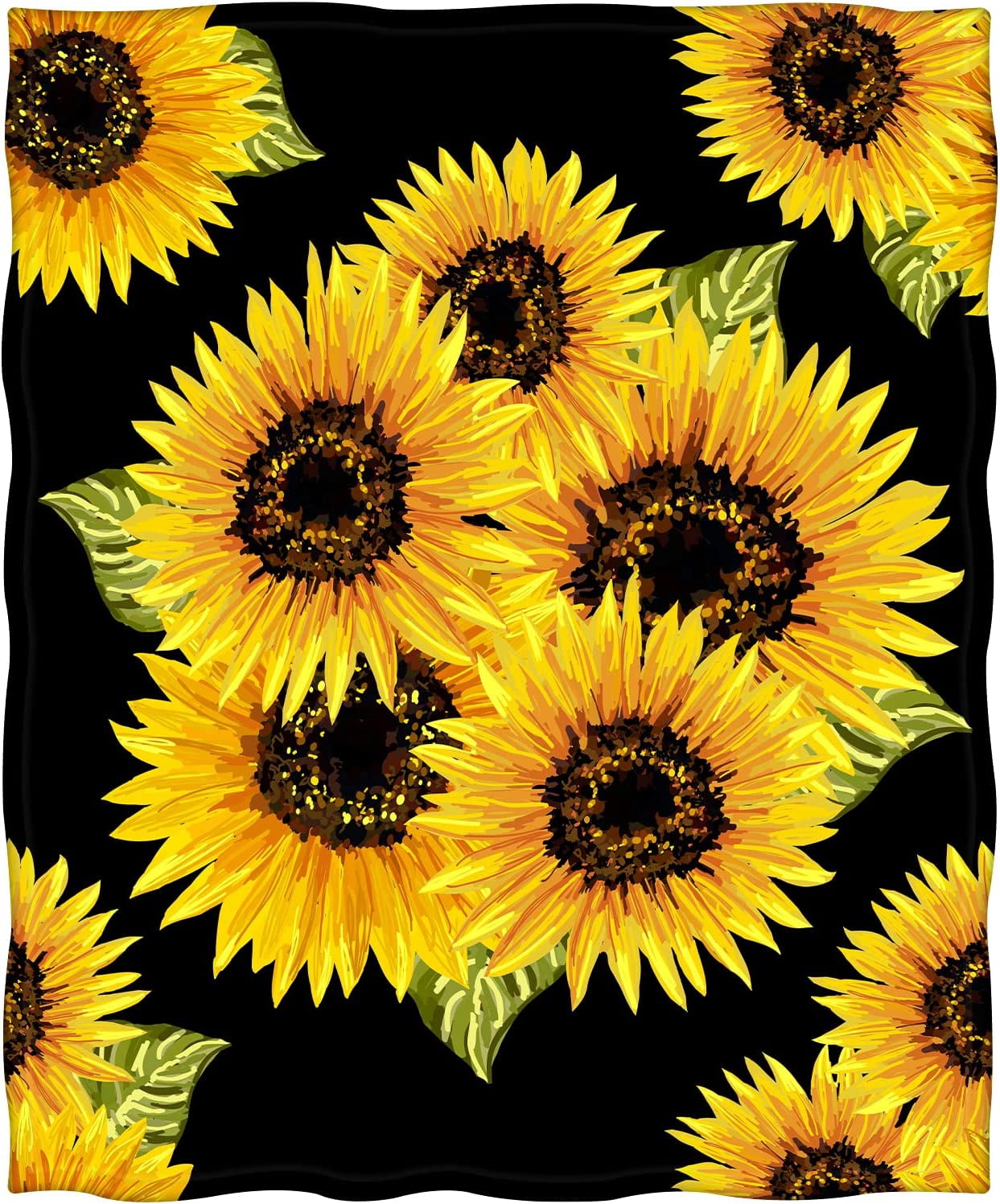 Sunflower Blanket Gifts for Women Girls Men Decor for Home Bedroom Living Room Chair Dorm, Warm Soft Cozy Smooth Lightweight Throw Plush Blankets Black Twin 60"x80"