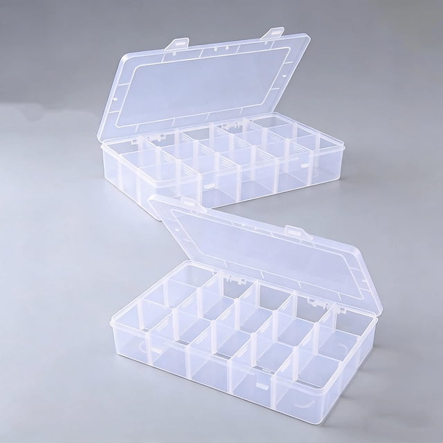 Caja organizadora de plástico frymmx, paquete de 2, 15 compartimentos