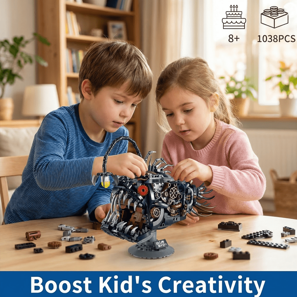 Mechanical Anglerfish Building Set, Ocean Animal Steampunk Lantern Fish Model Kit, STEM Gift for Adults & Teens, Home or Office Decor (1038 Pcs).