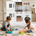 thumbnail image 3 of LAZY BUDDY Pretend Play Kitchen, Wooden Kids Toy Kitchen Playset with Real Sound & Light Gift for Toddler Preschooler Age 3+, 3 of 10