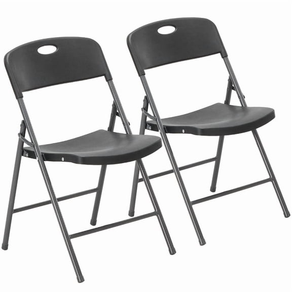 Gianna 2 Pack Plastic Folding Chairs Stackable Patio Garden Office Wedding Party Event Chairs, Black