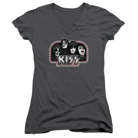 Kiss Hard Rock Metal Band Marbled Logo Juniors V-Neck T-Shirt