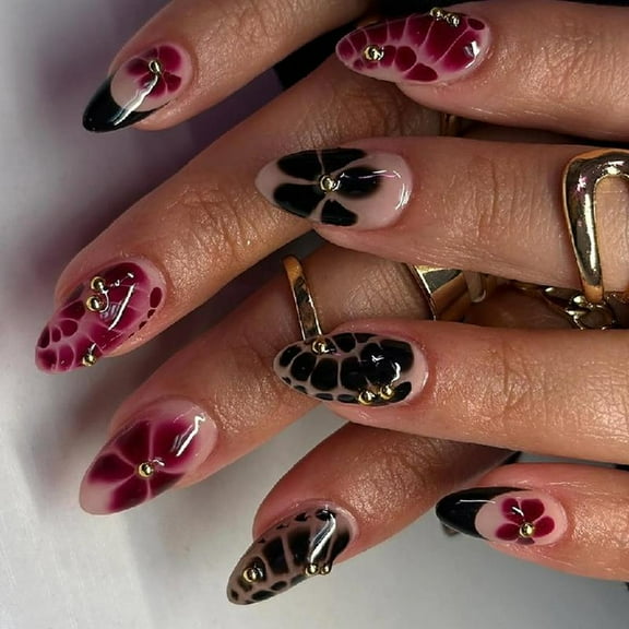 1Set Press on Nail,Almond Fake Nail Stick Glues on Nail False Nail Acrylic Nail