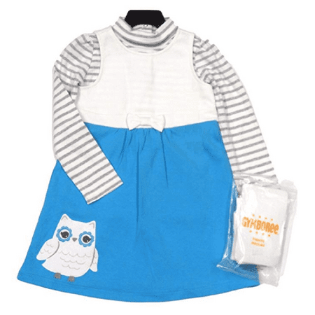 - Gymboree Girls 3 Piece Blue Owl Jumper Dress (Blue, 6)