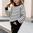 thumbnail image 4 of Spazoro Girls Striped Pullover Sweater Ribbed Cuffs, Round Neck Long Sleeve Warm Loose Casual Knit Jumper for Daily Wear Black Size 4-5T, 4 of 7