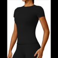 thumbnail image 2 of Camiseta Básica de Verano para Mujer, Corta, Cuello Redondo, Corte Ajustado, Top Corto Negro L, 2 of 10