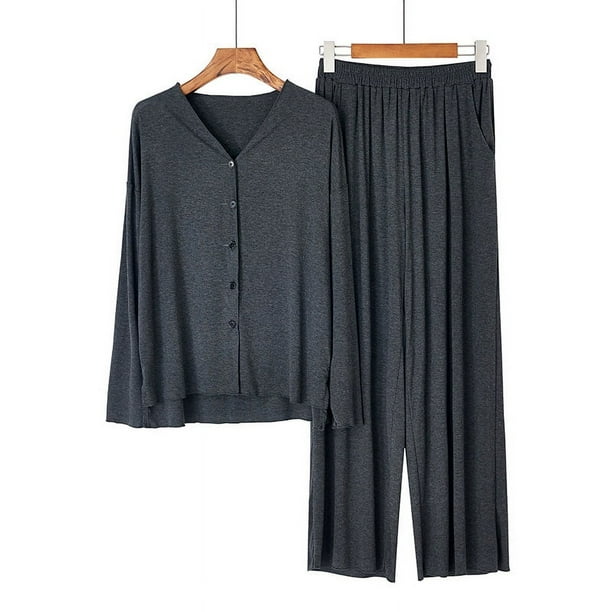 Fdfklak Women 2 Pieces Home Suit 2024 New Spring Autumn Long Sleeve Pajama Sets Loose Soft Cardigan Sleepwear Loungewear