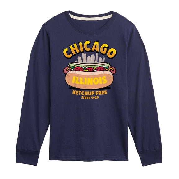 Instant Message - Chicago Hot Dog Skyline - Toddler & Youth Long Sleeve Graphic T-Shirt