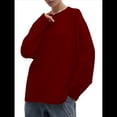 thumbnail image 2 of Camisetas de Larga Extragrandes para Mujer 2025, Camisetas Básicas de Cuello Redondo, Tops de Otoño, Ropa Informal de Entrenamiento Y2K Vino Tinto L, 2 of 8