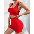 thumbnail image 5 of Women Seamless Ribbed 2 Piece Yoga Set Racerback Crop Sports Bra High Waist Stretch Biker Shorts Workout Outfit Red S, 5 of 7