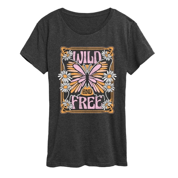 Instant Message - Wild And Free Butterfly Short Sleeve Graphic T-Shirt