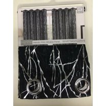 Set of 2 Martina Grommet Top Snow Voile Curtain Panels with Silver Metallic Foil Accent, 90" Long, Black