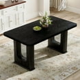 thumbnail image 4 of Youmumeub 64.5" Modern Black Wood Dining Table, Rectangular Kitchen Table with Smoked Glass Insert, U-Shaped Legs & Textured Finish for Dining Room & Office, 4 of 20