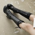 thumbnail image 6 of hopeusnice Women's Lace Up Platform Boots Chunky Heel Knee High Boots Faux Leather Buckle Boots Fall Winter Warm Comfortable Shoes Black 40, 6 of 9