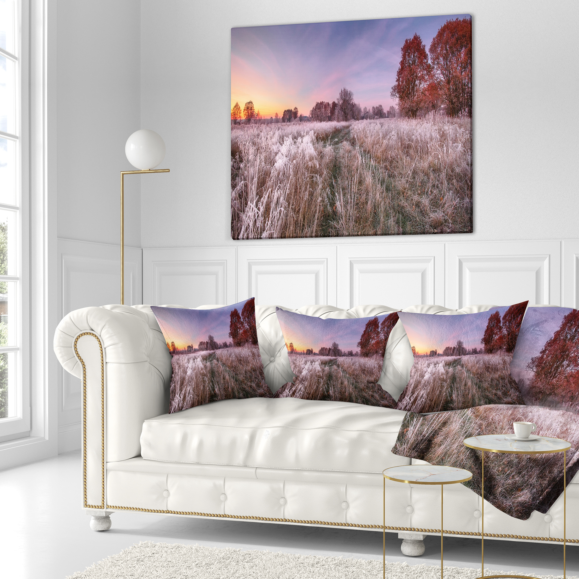 Designart Frosty Fall Trees with Red Leaves - Landscape Printed Throw Pillow - 18x18