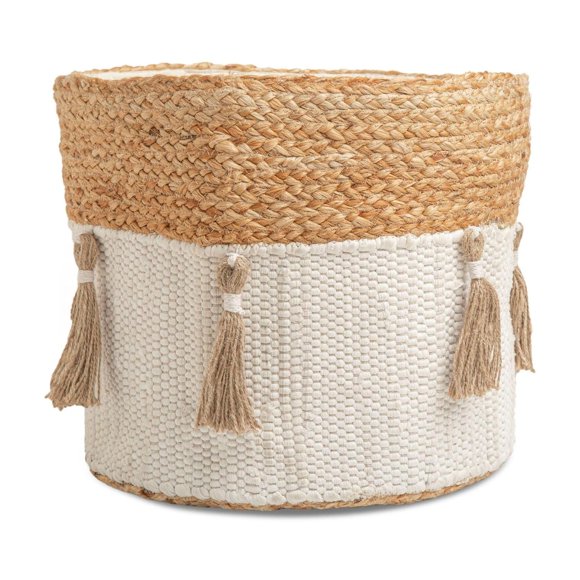 Crane Baby Boho Safari Nursery Decor Baby Storage Bin, Cotton & Jute Collapsible Fabric Basket Organizer, 13X12 Jute 13 X 12 Inches Beige