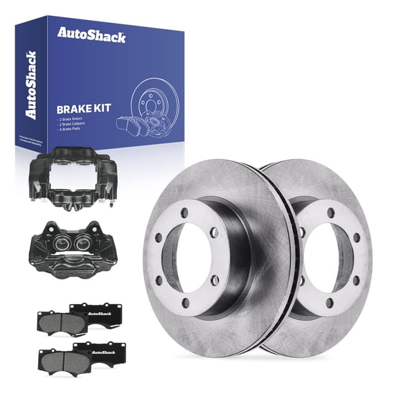 AutoShack Front Vented Brake Rotors   Ceramic Pads   Calipers Black 8-PC Brake Kit Replacement for 2004-2006 Toyota Tundra 12.55" (318.72 mm)