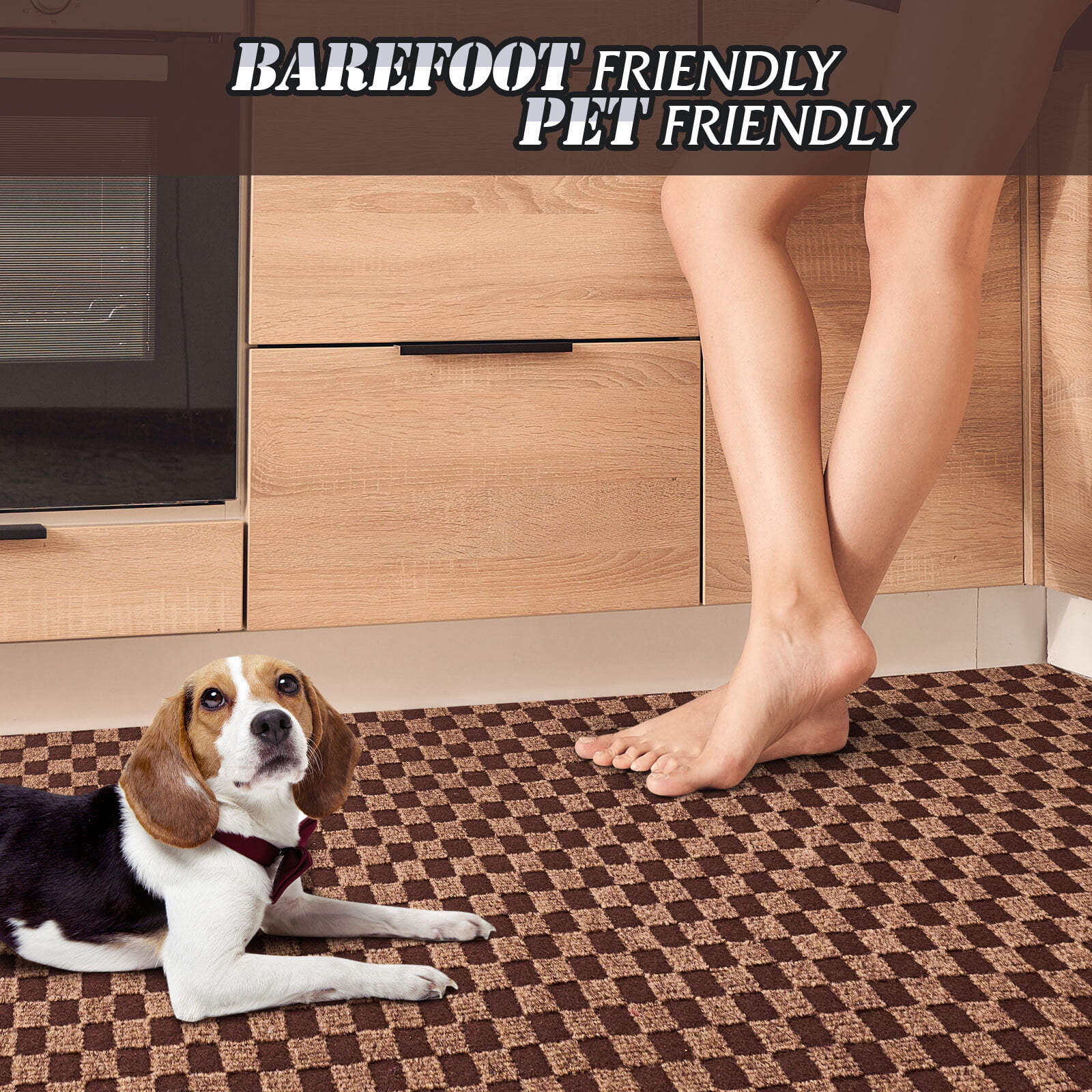 BESTVUE Runner Rug Outdoor Non Slips Carpet Runners Indoor Utility Area Rugs Mat for Kitchen Hallway Entryway Garage with Rubber Backing Checkred Brown 3ft x 4ft