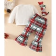 thumbnail image 4 of GYRATEDREAM Infant Baby Girls Christmas Bell Bottom Pant Outfits Toddler Long Sleeve Plush Pullover Sweatshirt Tops + Plaid Flare Pants 2Pcs Set Fall Winter Clothes for 6M-4T White, 4 of 9