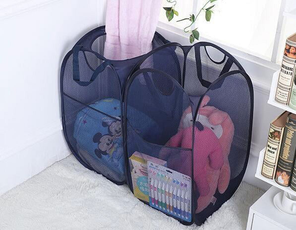 TechWonder Mesh Pop Up Laundry Basket With Side Pocket - Dark Blue