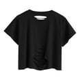 thumbnail image 4 of DVKOVI Blouses for Women Short Sleeve Shirt Women Women Summer Solid Short Sleeve Tee Distressed Ripped T Shirt Crop Tops Black S, 4 of 6