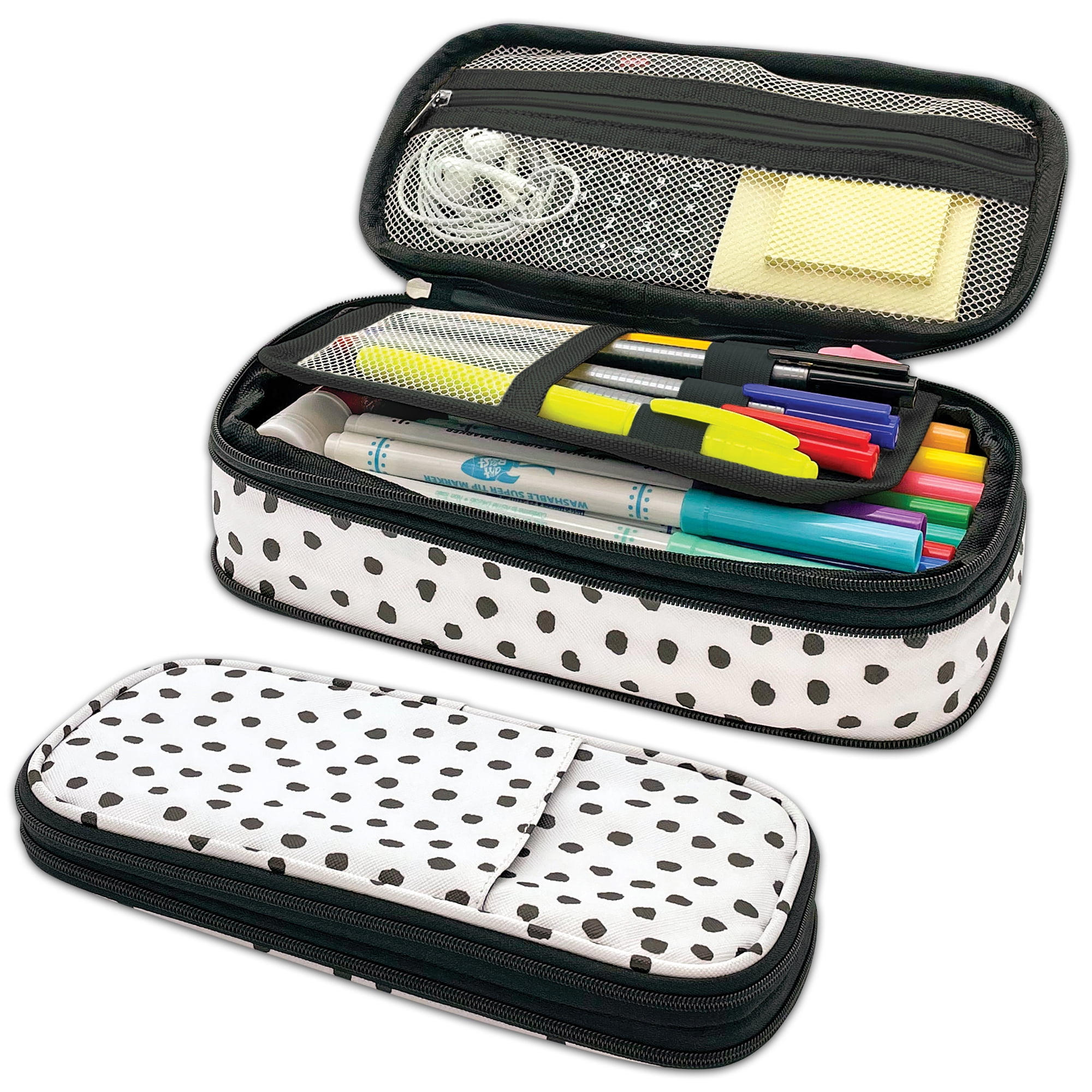 Teacher Created Resources Black Painted Dots on White Pencil Case, Pack of 3