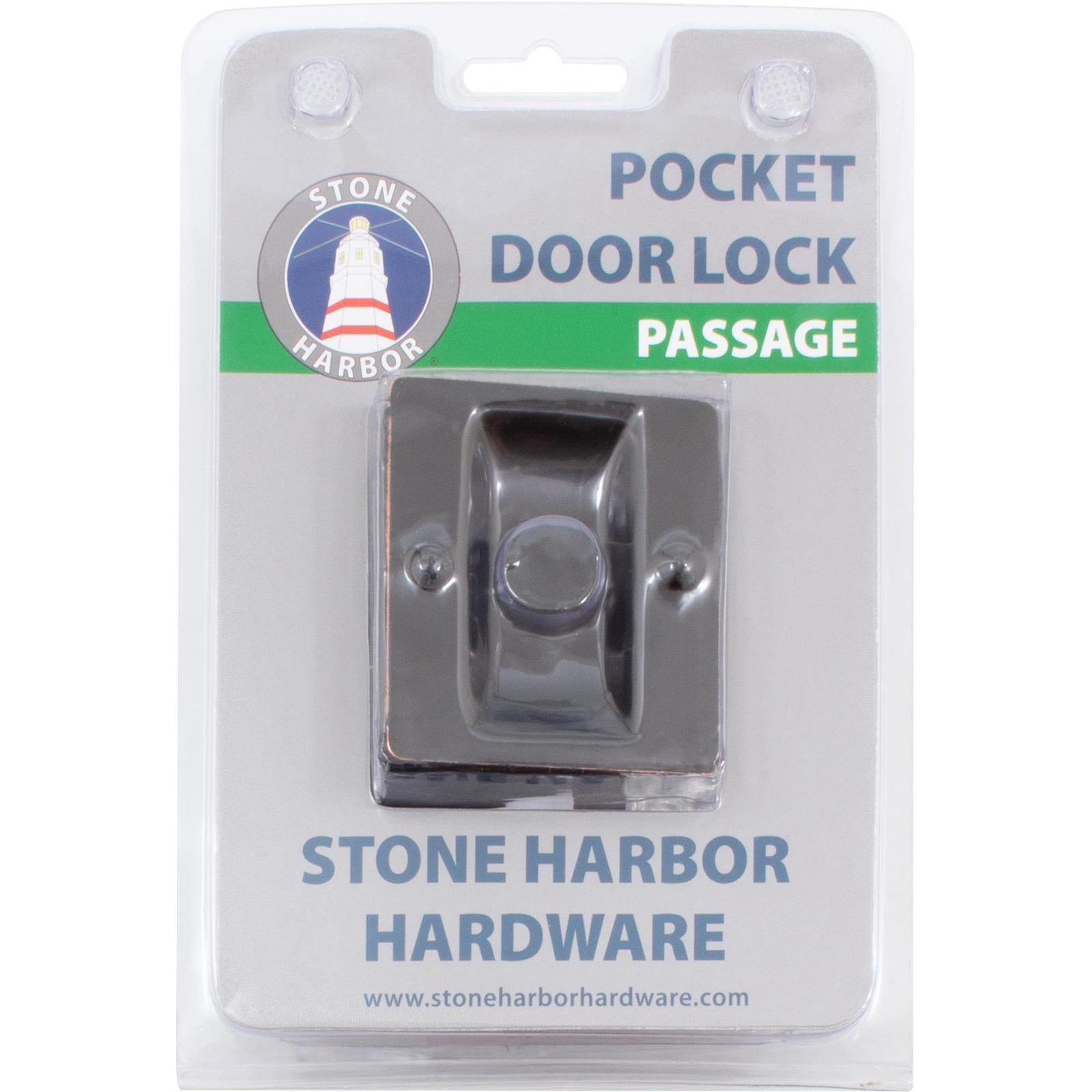 Stone Harbor Square Pocket Door Lock - Passage Latch, Satin Nickel, Fits 1-3/8" To 1-3/4" Doors