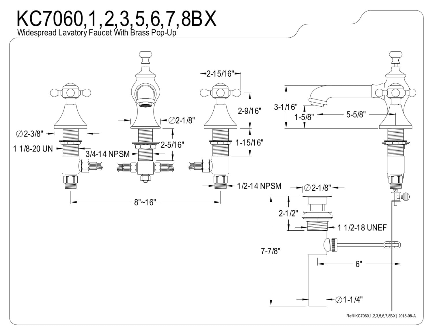 Kingston Brass KC7062BX 8 in. Widespread Bathroom Faucet, Polished Brass