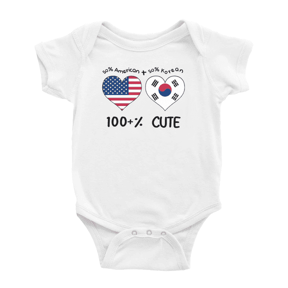 50% Korean + 50% American = 100+% Cute Baby Bodysuit Newborn Clothes Outfits (White, 18-24 Months)