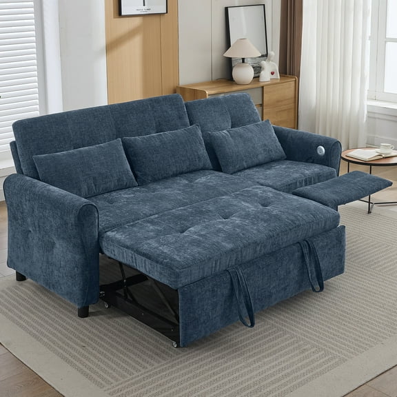 2-in-1 Sofa 82" Three-seater Sofa with a Sofa Bed and a Reversible Recliner Sofa for Living Room, Blue