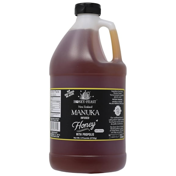 HONEY FEAST 6 Pounds Propolis Infused Raw Manuka Honey | New Zealand Manuka Blend with Propolis | MGO182 | Patent Pending Formula