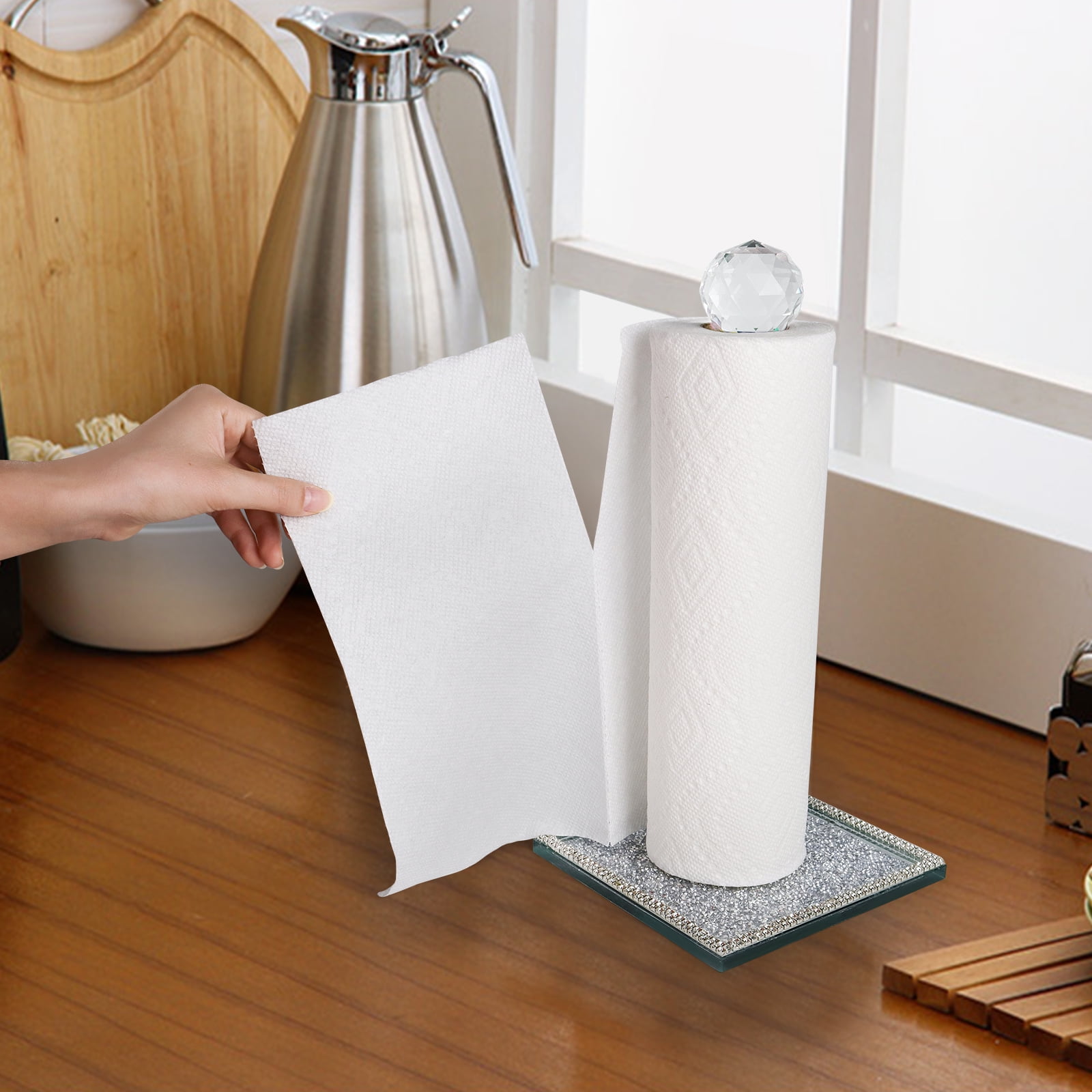 FOUNDLDF Paper Towel Holder, Kitchen Countertop Square Base Vertical Paper Towel Holder, Sparkling Crystal Crushed Diamond Effect Bathroom Paper Towel Holder