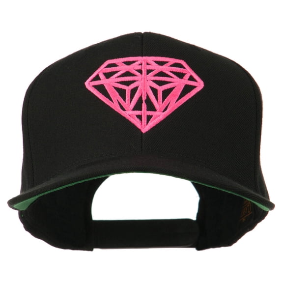 Pink Diamond Outline Embroidered Snapback Cap - Black OSFM
